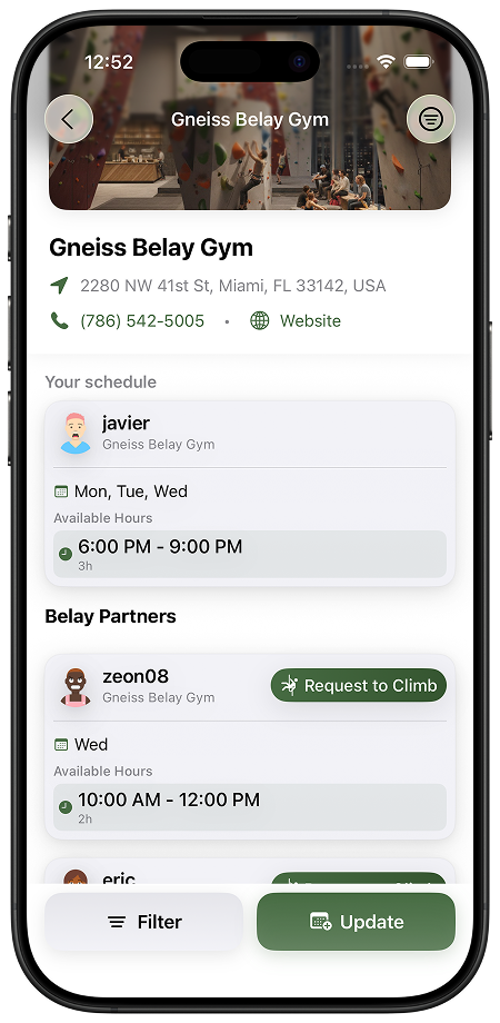 Request to Climb — send requests to partners at your gym